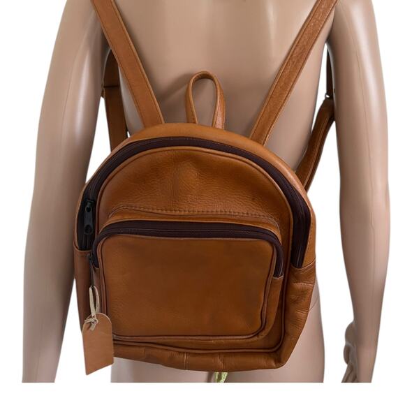 VTG 80’s Biker Preppy Hippie Boho Genuine Leather Hobo Backpack Leather Brown - Picture 4 of 11